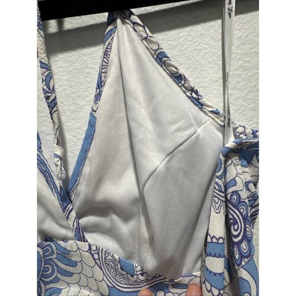 LUCY LOVE Size Medium Blue White Paisley Print Open Tie Back Y2K Look Retro Boho - Picture 5 of 9